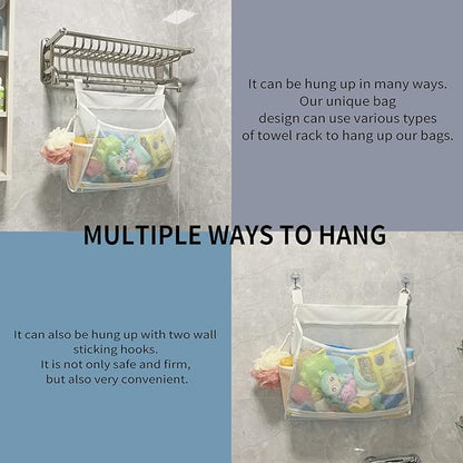 Ligereza Baby Mesh Bath Toy Organizer, Multiple Ways to Hang, Ultra Large Capacity & Large Opening, Bathroom Toy Holder, Bath Toy Storage Bag With 2 Side Pockets (White)