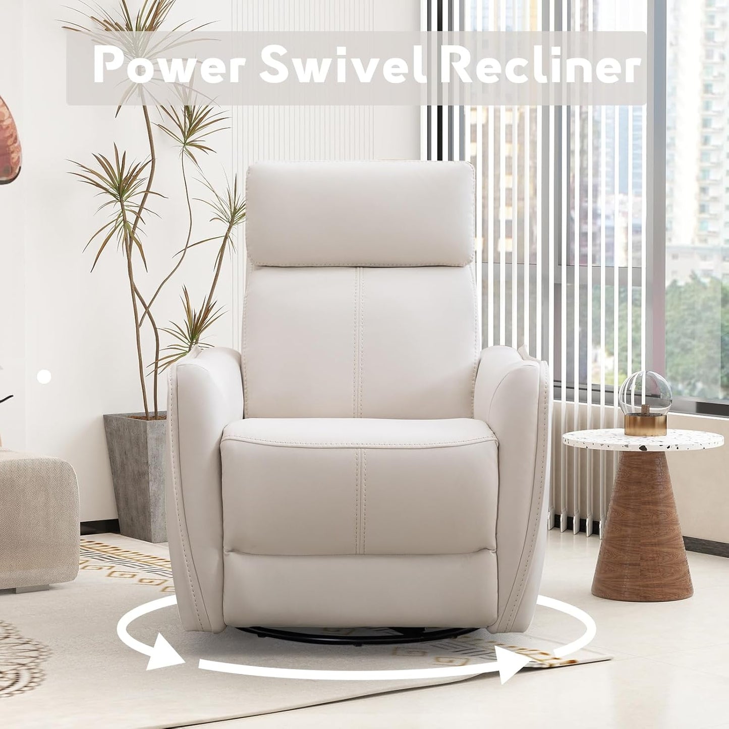 Bonzy Home Power Swivel Rocker Recliner Chair with USB Port, 23.2" Wide Seat, Fixed Lumbar Support, Upholstered Glider Chair for Nursery Living Room, Brown