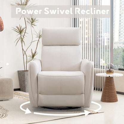 Bonzy Home Power Swivel Rocker Recliner Chair with USB Port, 23.2" Wide Seat, Fixed Lumbar Support, Upholstered Glider Chair for Nursery Living Room, Brown