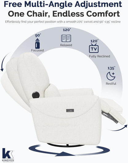 KINGYES Power Recliner Chair, 270° Swivel Glider, Living Room Recliner with USB-C Port, Nursery Rocking Chair, Gray