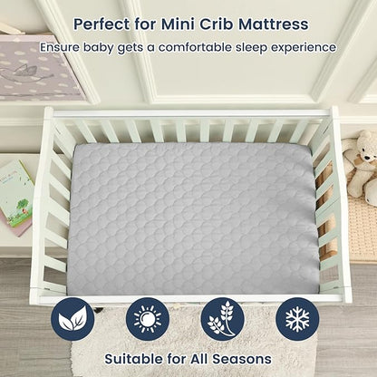 david's kids 2 Pack 38''x25'' Waterproof Mini Crib Mattress Protector, Fitted Pack N Play, Playard and Mini Crib Mattresses, Ultra Soft Breathable Pad Cover for Boys Girls Neutral, Grey & Sage Green