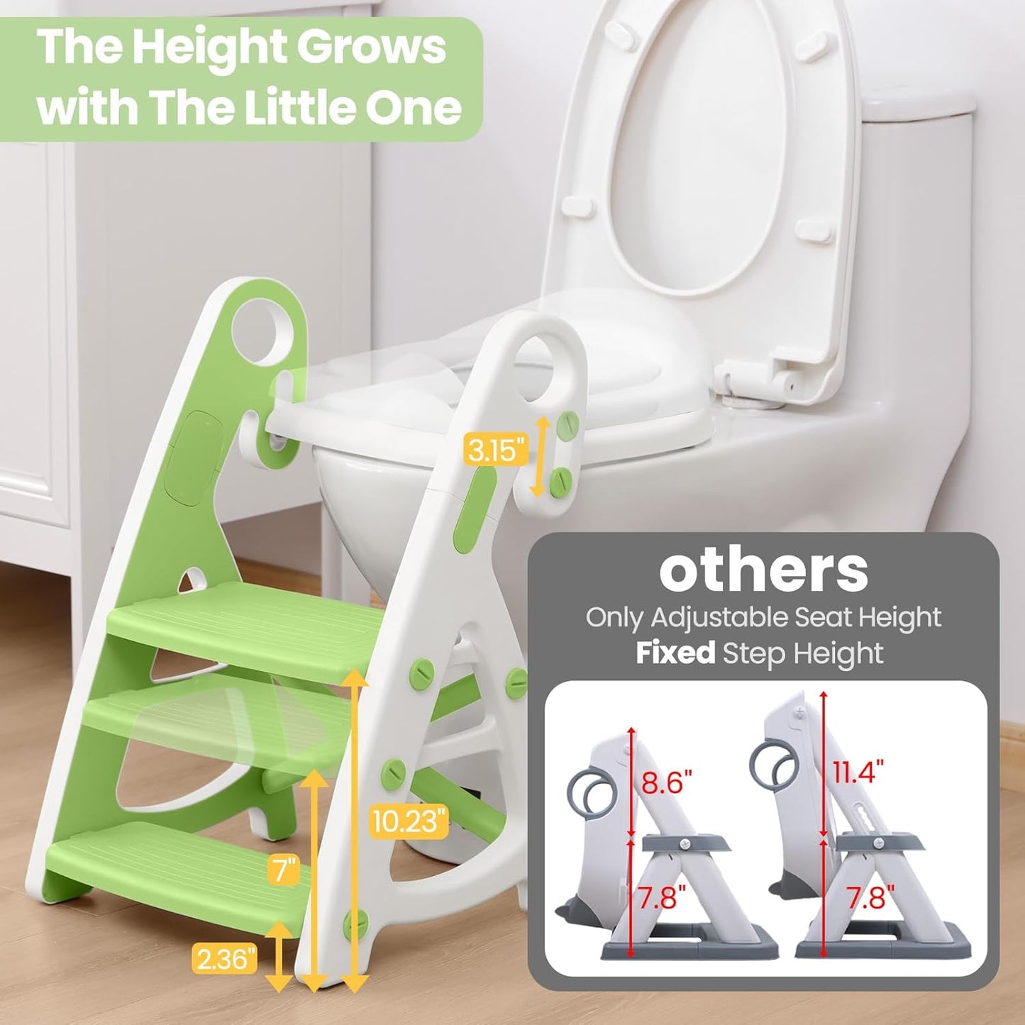 Potty Training Seat, Primlect Upgrade Ultra-Stable Toddler Toilet Seat for Kids Boys Girls, 2 in 1 Potty Training Toilet with Step Stool, Adjustable Seat and Ladder, Non-Slip Pad, Splash Guard (Grey)