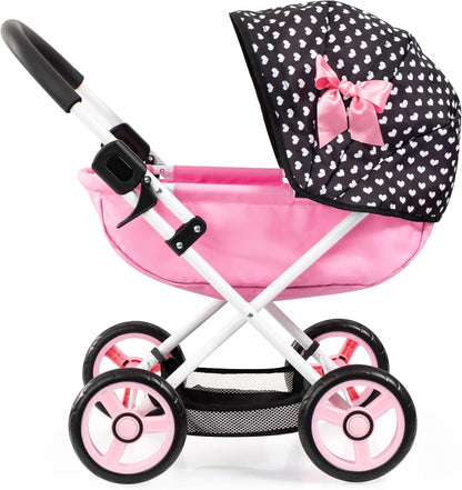 Cosy Doll Pram, Foldable Stroller for 18 in Dolls, Black Pink