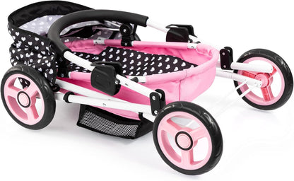 Cosy Doll Pram, Foldable Stroller for 18 in Dolls, Black Pink