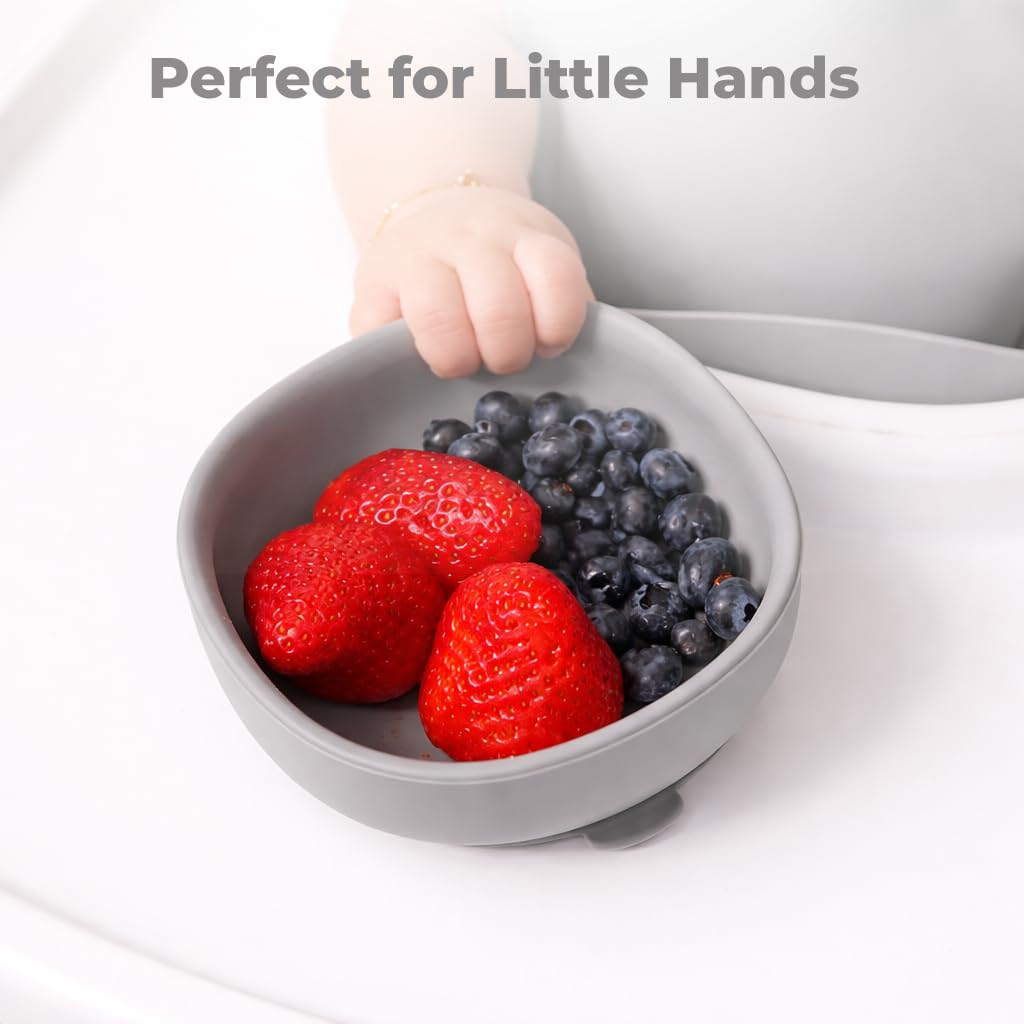 Silicone Baby Feeding Set Bundle – Suction Plate, Suction Bowl, Training & Snack Cup, Food Feeder, 2-Pack Spoons & Carrot Freezer Tray, BPA-Free, Senior Grey