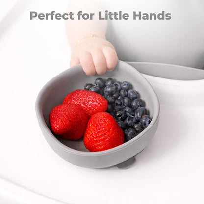 Silicone Baby Feeding Set Bundle – Suction Plate, Suction Bowl, Training & Snack Cup, Food Feeder, 2-Pack Spoons & Carrot Freezer Tray, BPA-Free, Senior Grey