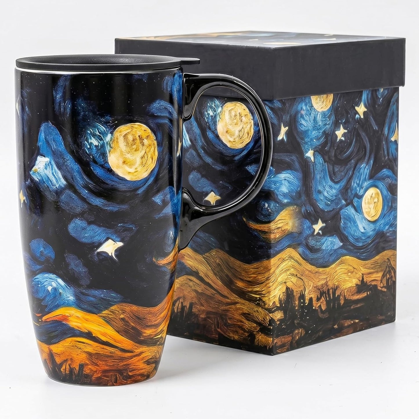 17 oz Ceramic Travel Mug, Colorful Floral Coffee Mug with Lid | 17 oz Ceramic Travel Mug • Microwave & Dishwasher Safe • Handle • Gift Box Included