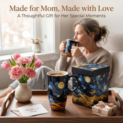17 oz Ceramic Travel Mug, Colorful Floral Coffee Mug with Lid | 17 oz Ceramic Travel Mug • Microwave & Dishwasher Safe • Handle • Gift Box Included