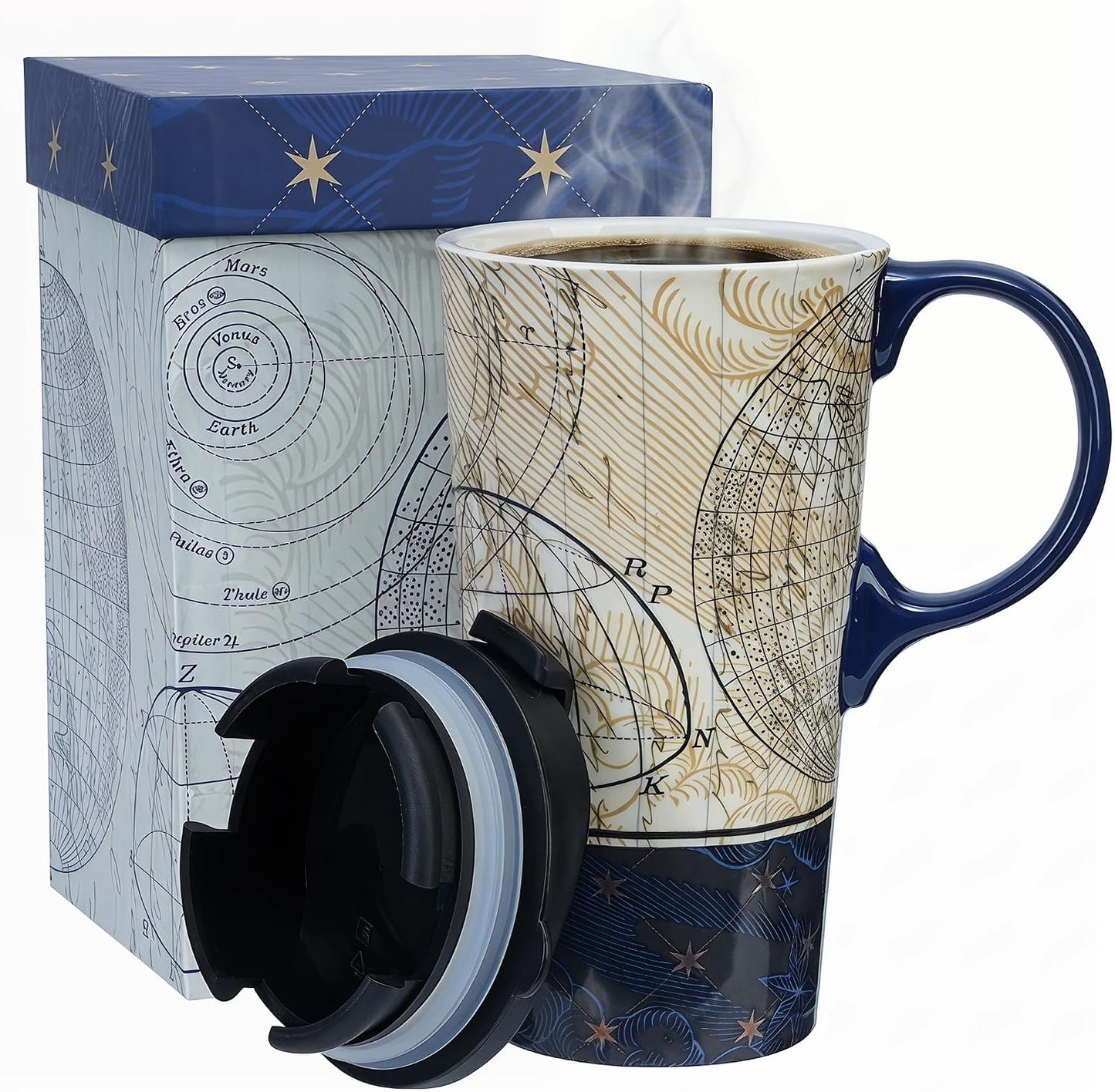 17 oz Ceramic Travel Mug, Colorful Floral Coffee Mug with Lid | 17 oz Ceramic Travel Mug • Microwave & Dishwasher Safe • Handle • Gift Box Included