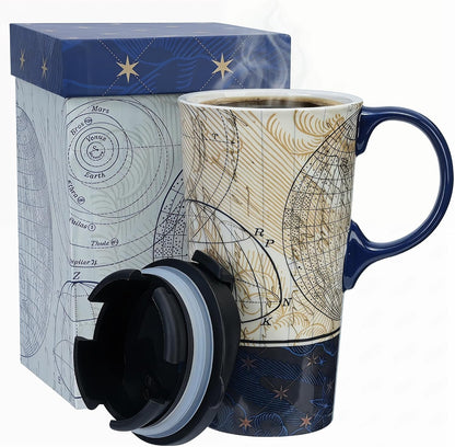 17 oz Ceramic Travel Mug, Colorful Floral Coffee Mug with Lid | 17 oz Ceramic Travel Mug • Microwave & Dishwasher Safe • Handle • Gift Box Included
