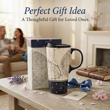 17 oz Ceramic Travel Mug, Colorful Floral Coffee Mug with Lid | 17 oz Ceramic Travel Mug • Microwave & Dishwasher Safe • Handle • Gift Box Included