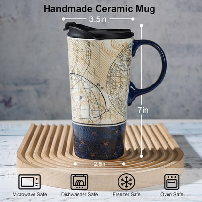 17 oz Ceramic Travel Mug, Colorful Floral Coffee Mug with Lid | 17 oz Ceramic Travel Mug • Microwave & Dishwasher Safe • Handle • Gift Box Included