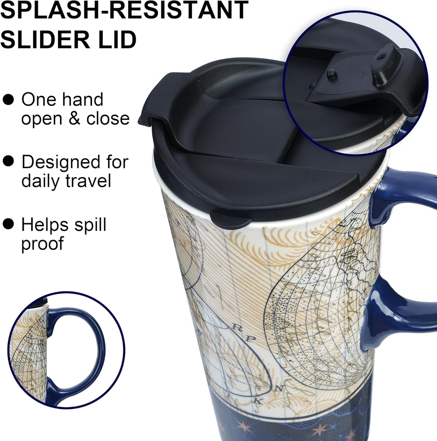 17 oz Ceramic Travel Mug, Colorful Floral Coffee Mug with Lid | 17 oz Ceramic Travel Mug • Microwave & Dishwasher Safe • Handle • Gift Box Included