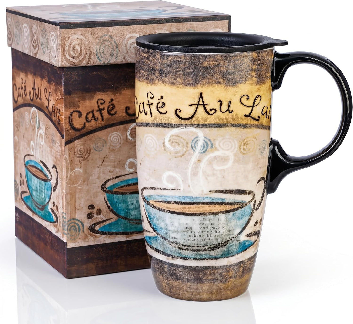 17 oz Ceramic Travel Mug, Colorful Floral Coffee Mug with Lid | 17 oz Ceramic Travel Mug • Microwave & Dishwasher Safe • Handle • Gift Box Included