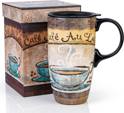 17 oz Ceramic Travel Mug, Colorful Floral Coffee Mug with Lid | 17 oz Ceramic Travel Mug • Microwave & Dishwasher Safe • Handle • Gift Box Included