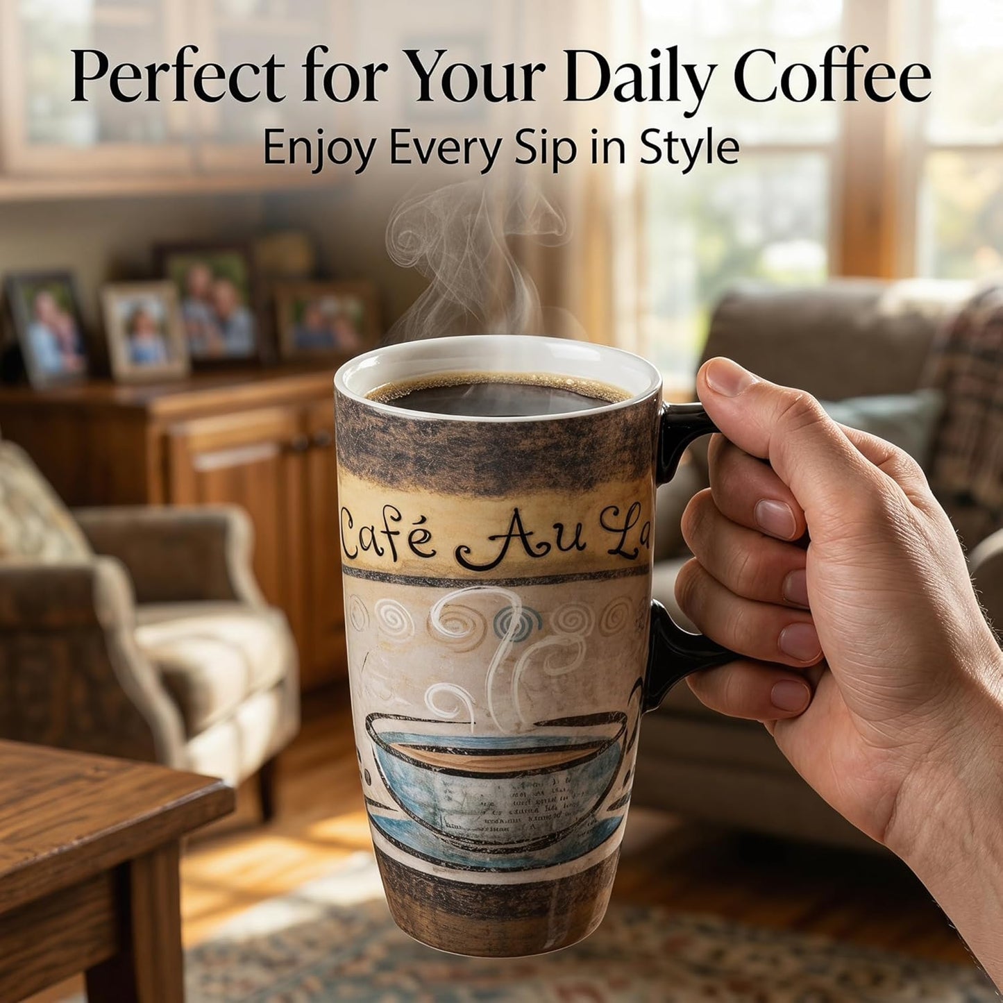 17 oz Ceramic Travel Mug, Colorful Floral Coffee Mug with Lid | 17 oz Ceramic Travel Mug • Microwave & Dishwasher Safe • Handle • Gift Box Included