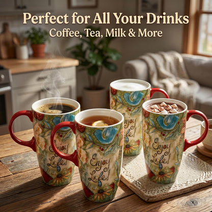 17 oz Ceramic Travel Mug, Colorful Floral Coffee Mug with Lid | 17 oz Ceramic Travel Mug • Microwave & Dishwasher Safe • Handle • Gift Box Included