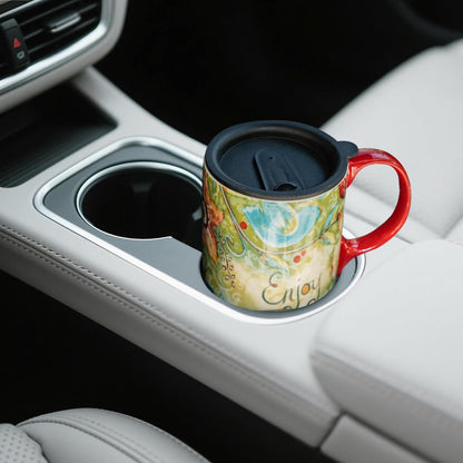 17 oz Ceramic Travel Mug, Colorful Floral Coffee Mug with Lid | 17 oz Ceramic Travel Mug • Microwave & Dishwasher Safe • Handle • Gift Box Included