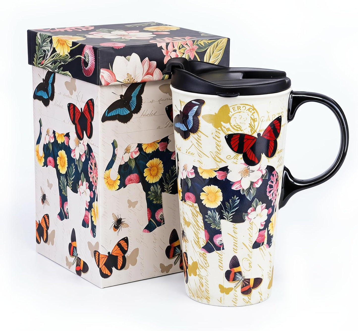 17 oz Ceramic Travel Mug, Colorful Floral Coffee Mug with Lid | 17 oz Ceramic Travel Mug • Microwave & Dishwasher Safe • Handle • Gift Box Included