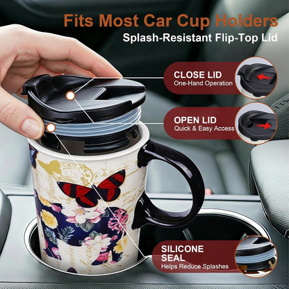 17 oz Ceramic Travel Mug, Colorful Floral Coffee Mug with Lid | 17 oz Ceramic Travel Mug • Microwave & Dishwasher Safe • Handle • Gift Box Included
