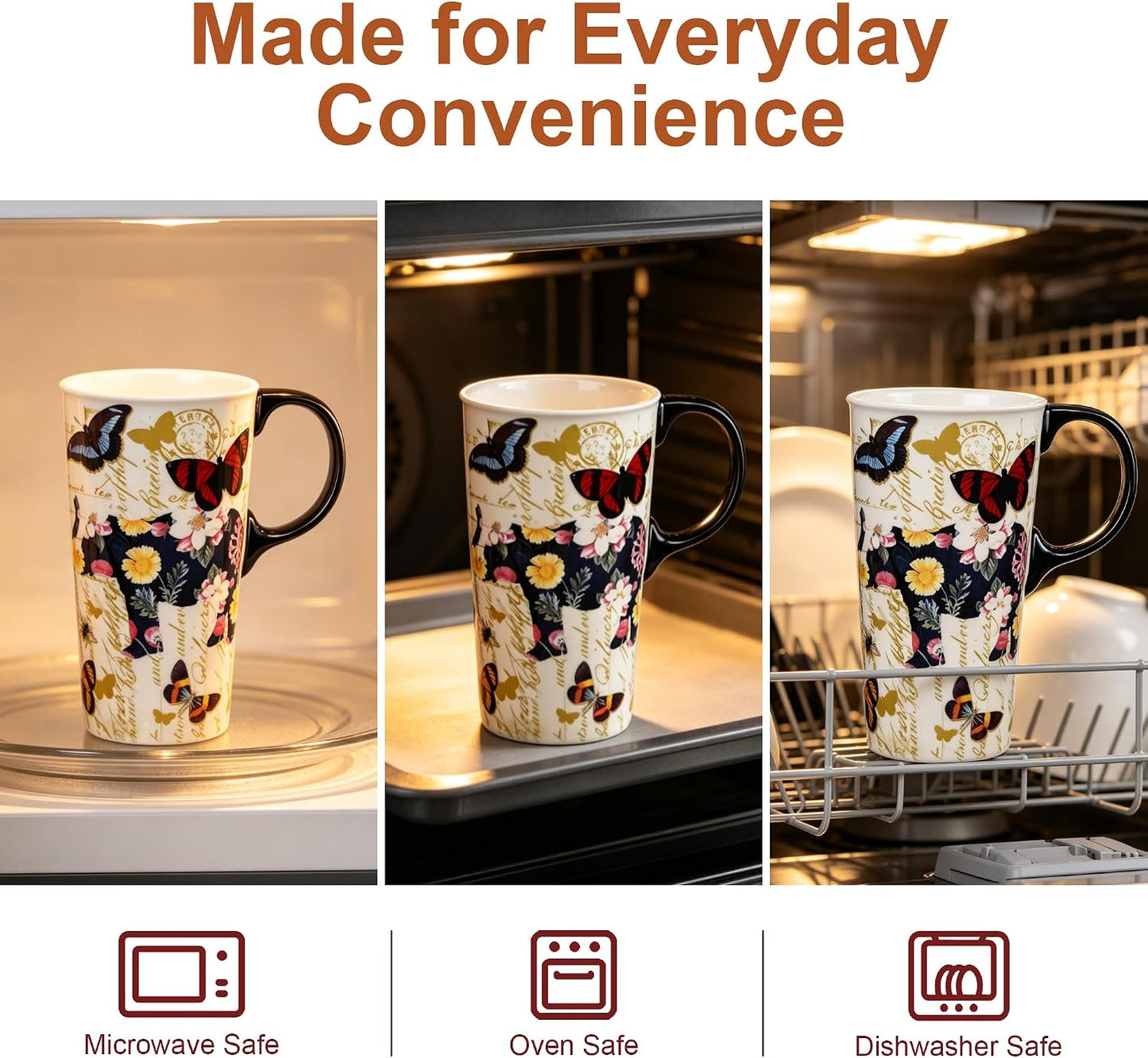 17 oz Ceramic Travel Mug, Colorful Floral Coffee Mug with Lid | 17 oz Ceramic Travel Mug • Microwave & Dishwasher Safe • Handle • Gift Box Included
