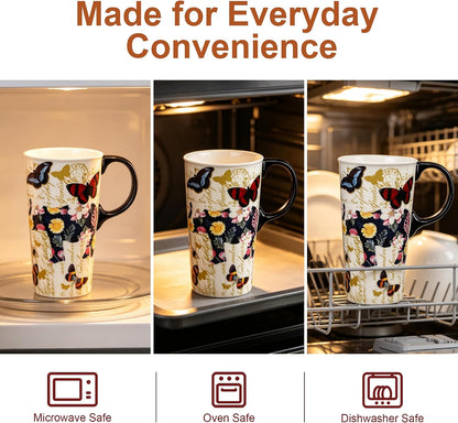 17 oz Ceramic Travel Mug, Colorful Floral Coffee Mug with Lid | 17 oz Ceramic Travel Mug • Microwave & Dishwasher Safe • Handle • Gift Box Included