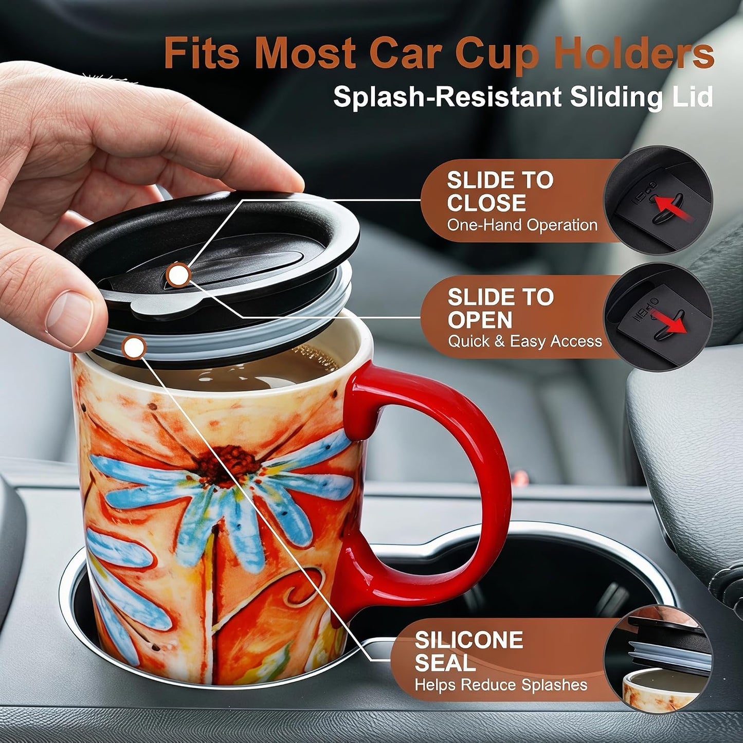 17 oz Ceramic Travel Mug, Colorful Floral Coffee Mug with Lid | 17 oz Ceramic Travel Mug • Microwave & Dishwasher Safe • Handle • Gift Box Included