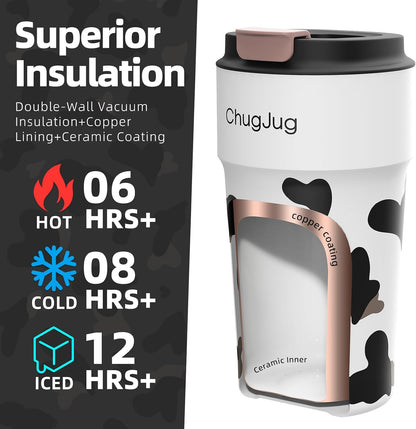 16 oz Travel Coffee Mug with Ceramic Coating, Leak-Proof Vacuum Insulated Coffee Tumbler with Lid, Reusable Double Wall Stainless Steel Travel Cup for Hot& Cold Drinks (Violet Dream)