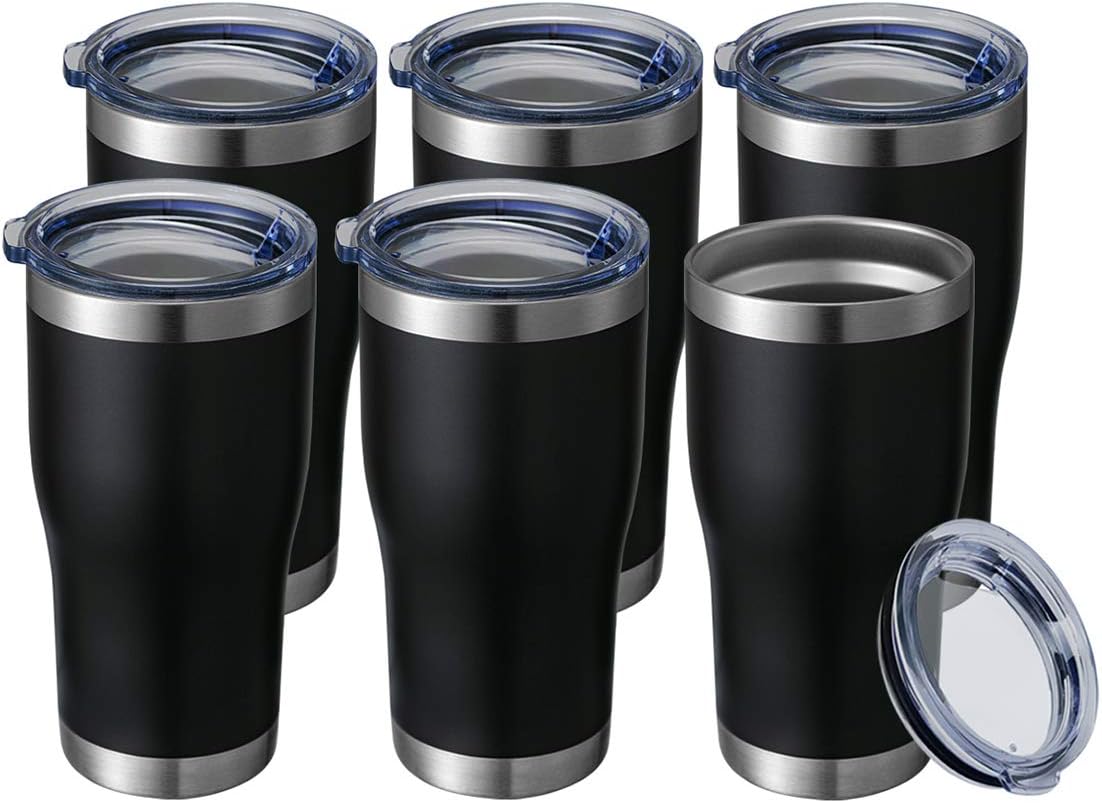20 oz Tumbler Bulk, Stainless Steel Tumblers with Lid, Vacuum Insulated Tumbler, Double Wall Powder Coated Cup, coffee mugs, Navy Blue, 6 Pack