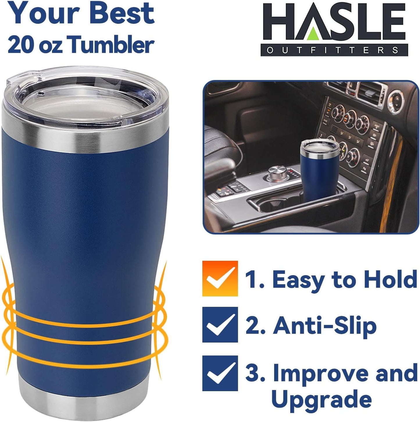 20 oz Tumbler Bulk, Stainless Steel Tumblers with Lid, Vacuum Insulated Tumbler, Double Wall Powder Coated Cup, coffee mugs, Navy Blue, 6 Pack