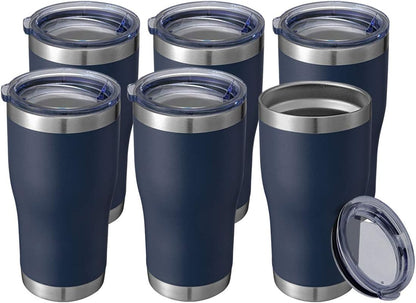 20 oz Tumbler Bulk, Stainless Steel Tumblers with Lid, Vacuum Insulated Tumbler, Double Wall Powder Coated Cup, coffee mugs, Navy Blue, 6 Pack