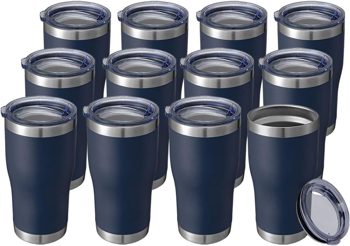 20 oz Tumbler Bulk, Stainless Steel Tumblers with Lid, Vacuum Insulated Tumbler, Double Wall Powder Coated Cup, coffee mugs, Navy Blue, 6 Pack