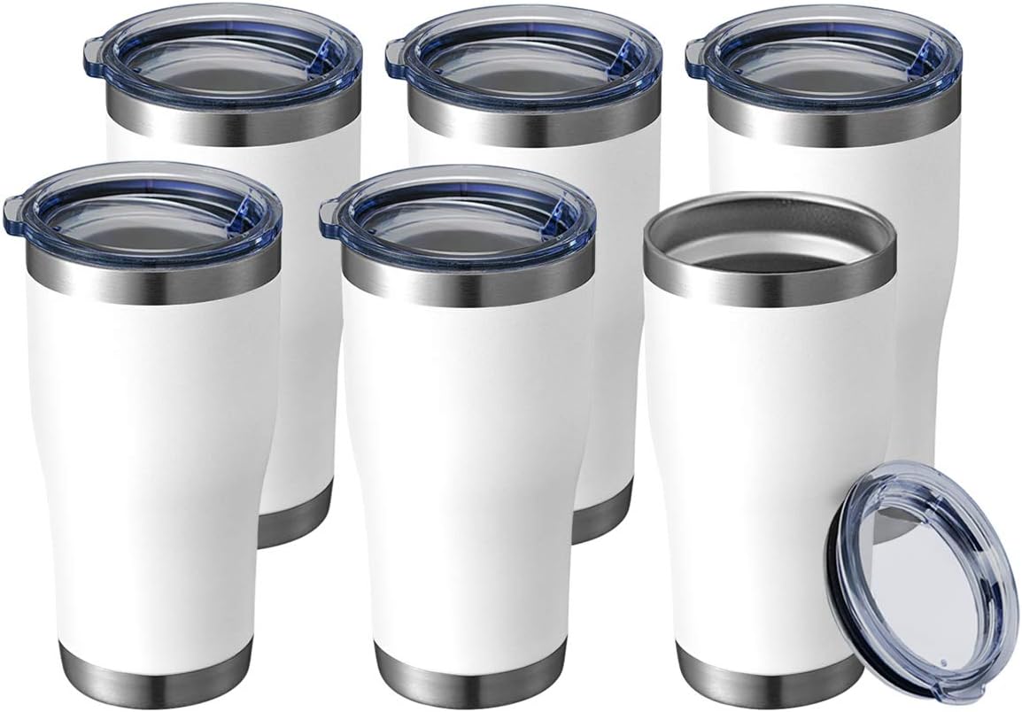 20 oz Tumbler Bulk, Stainless Steel Tumblers with Lid, Vacuum Insulated Tumbler, Double Wall Powder Coated Cup, coffee mugs, Navy Blue, 6 Pack
