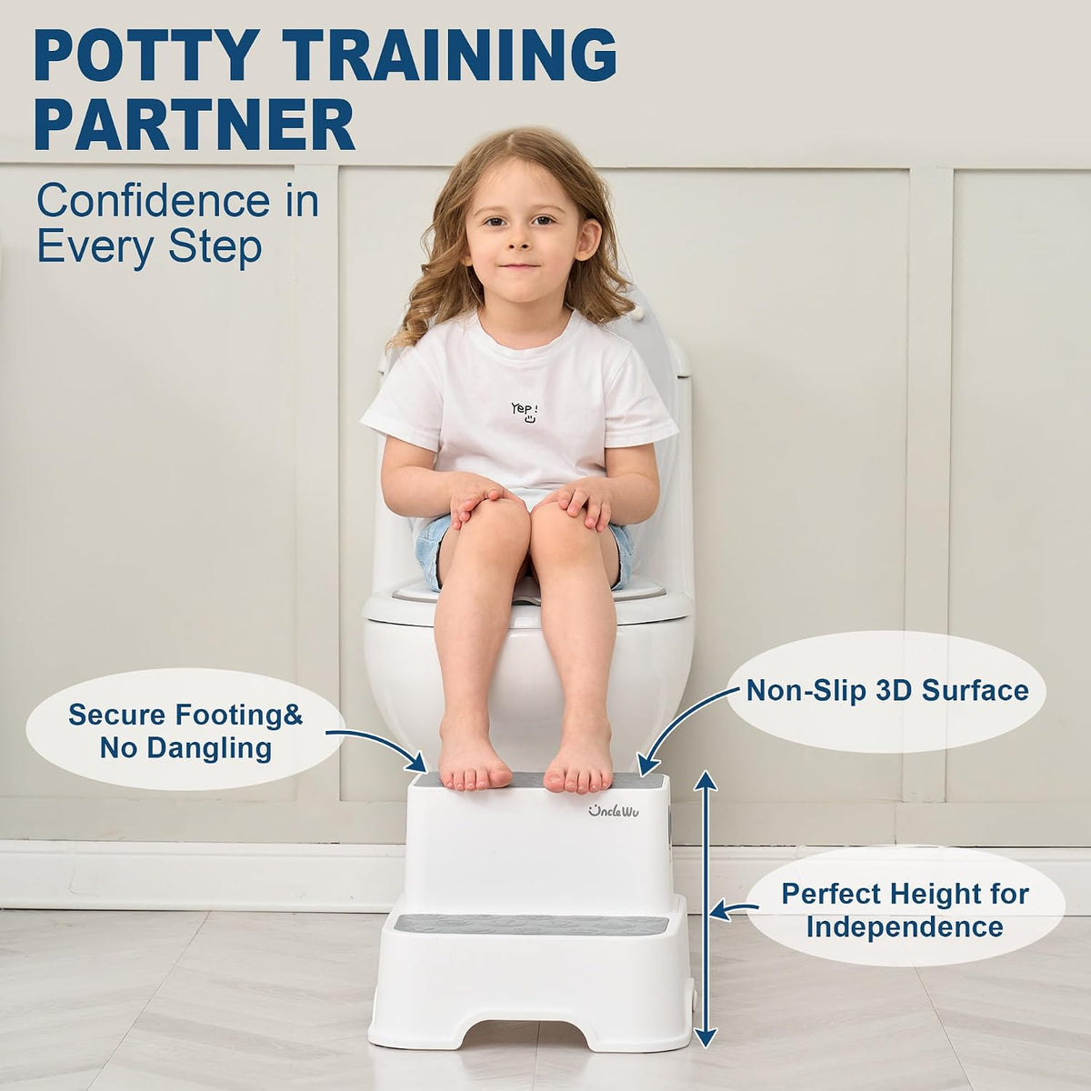 2 Pack Toddler Step Stool, Non-Slip Kids Bathroom Stool