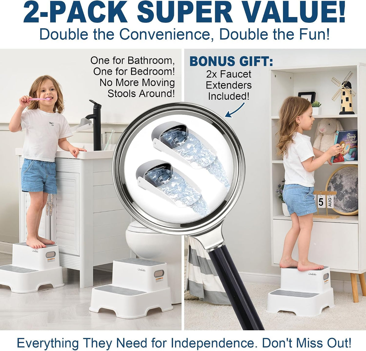 2 Pack Toddler Step Stool, Non-Slip Kids Bathroom Stool