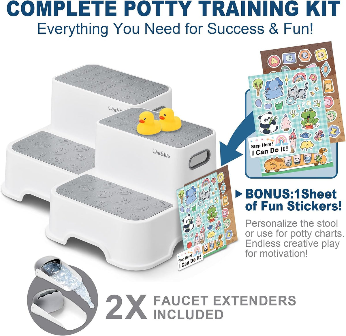 2 Pack Toddler Step Stool, Non-Slip Kids Bathroom Stool