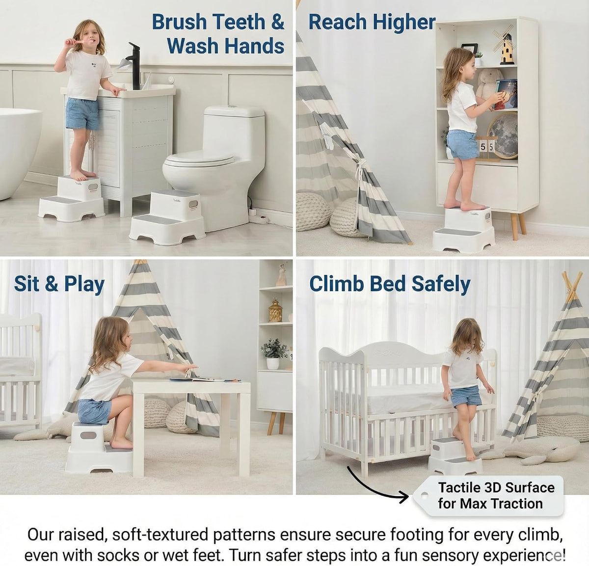 2 Pack Toddler Step Stool, Non-Slip Kids Bathroom Stool