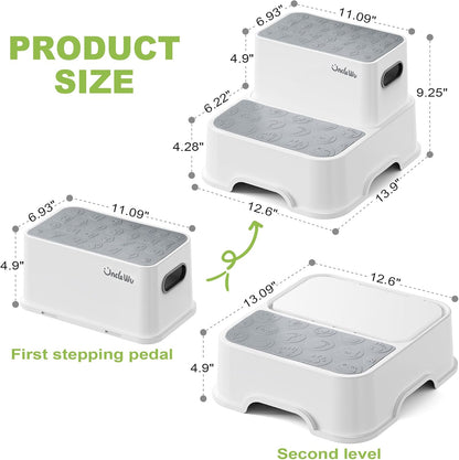 2 Pack Toddler Step Stool, Non-Slip Kids Bathroom Stool