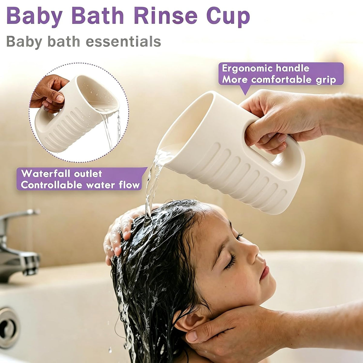 Baby Bath Rinse Cup & Rinser – 1000ml Soft EVA, 0.3lb Lightweight, BPA-Free Bath Water Pourer, Baby Bath Pitcher, Shower Cup for Kids (Pink)