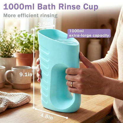 Baby Bath Rinse Cup & Rinser – 1000ml Soft EVA, 0.3lb Lightweight, BPA-Free Bath Water Pourer, Baby Bath Pitcher, Shower Cup for Kids (Pink)