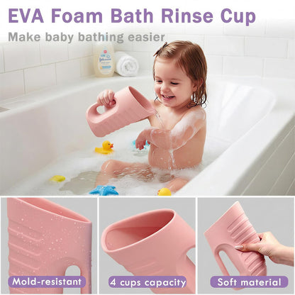 Baby Bath Rinse Cup & Rinser – 1000ml Soft EVA, 0.3lb Lightweight, BPA-Free Bath Water Pourer, Baby Bath Pitcher, Shower Cup for Kids (Pink)