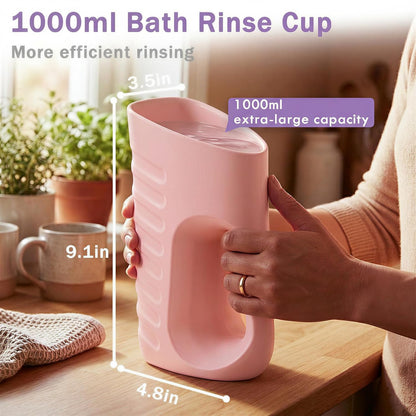 Baby Bath Rinse Cup & Rinser – 1000ml Soft EVA, 0.3lb Lightweight, BPA-Free Bath Water Pourer, Baby Bath Pitcher, Shower Cup for Kids (Pink)