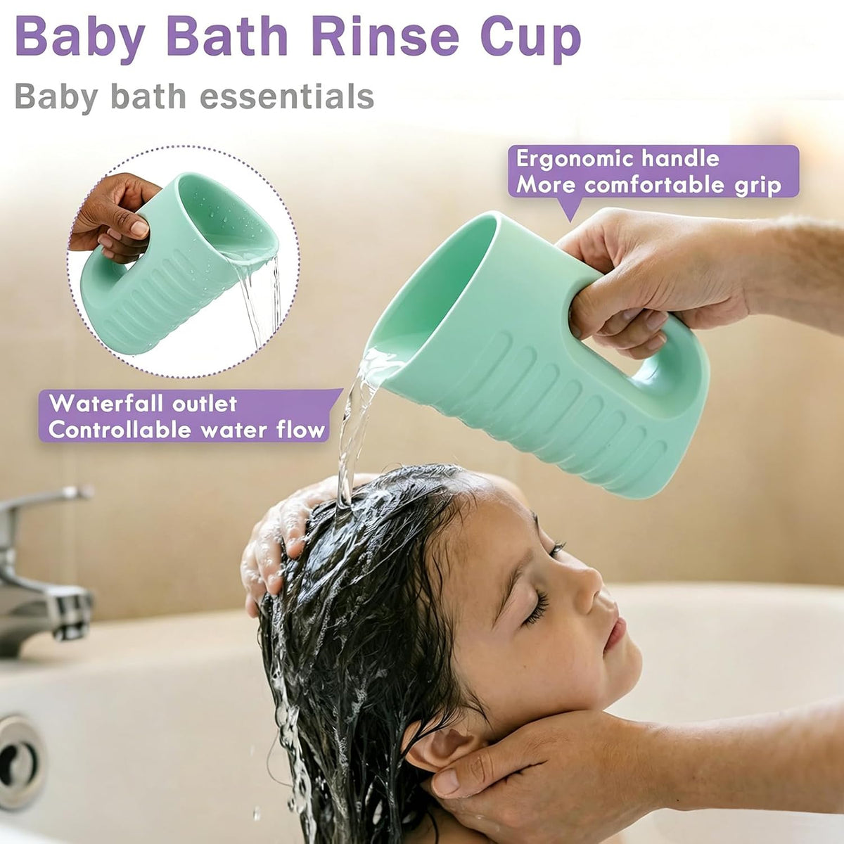 Baby Bath Rinse Cup & Rinser – 1000ml Soft EVA, 0.3lb Lightweight, BPA-Free Bath Water Pourer, Baby Bath Pitcher, Shower Cup for Kids (Pink)