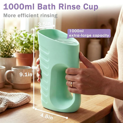 Baby Bath Rinse Cup & Rinser – 1000ml Soft EVA, 0.3lb Lightweight, BPA-Free Bath Water Pourer, Baby Bath Pitcher, Shower Cup for Kids (Pink)