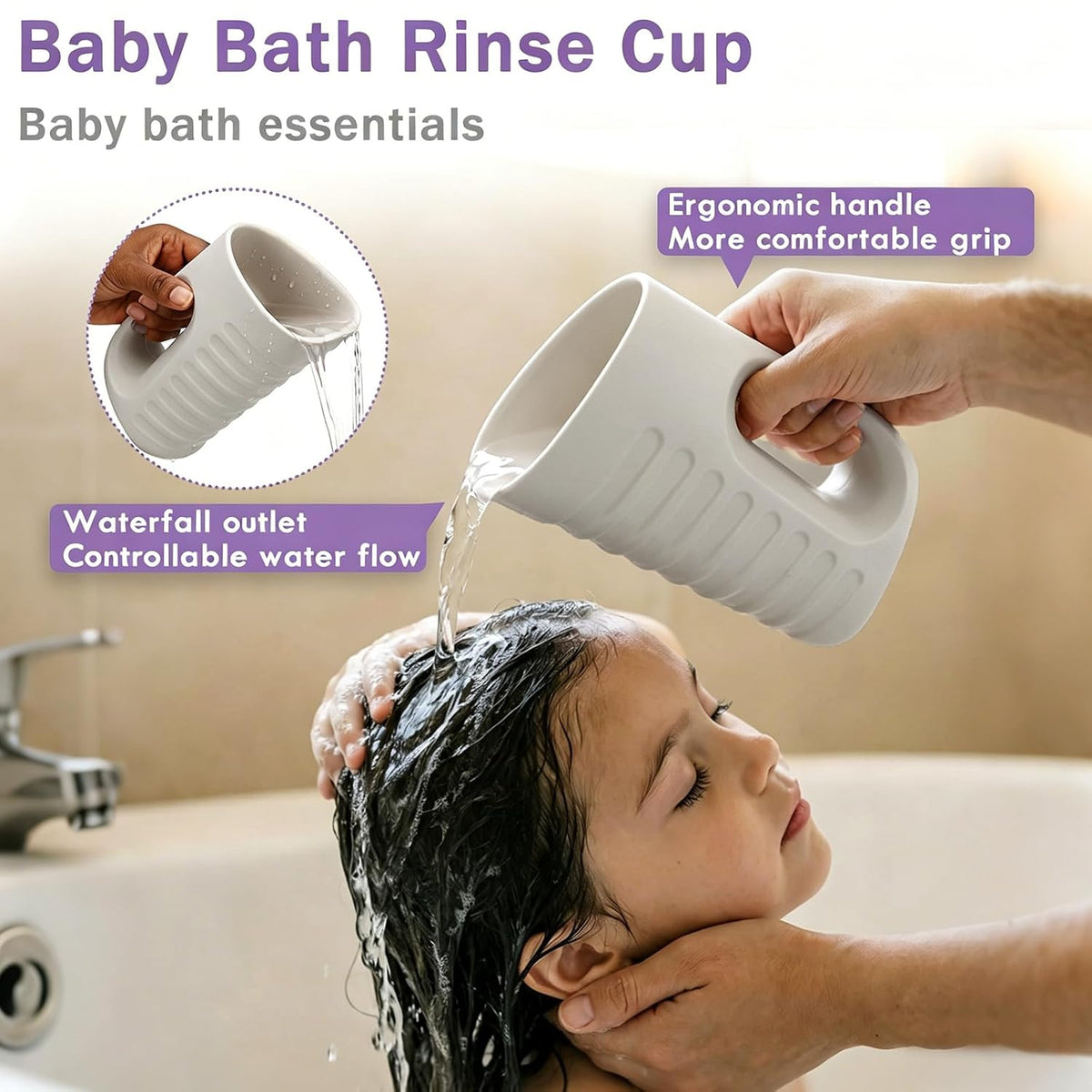 Baby Bath Rinse Cup & Rinser – 1000ml Soft EVA, 0.3lb Lightweight, BPA-Free Bath Water Pourer, Baby Bath Pitcher, Shower Cup for Kids (Pink)