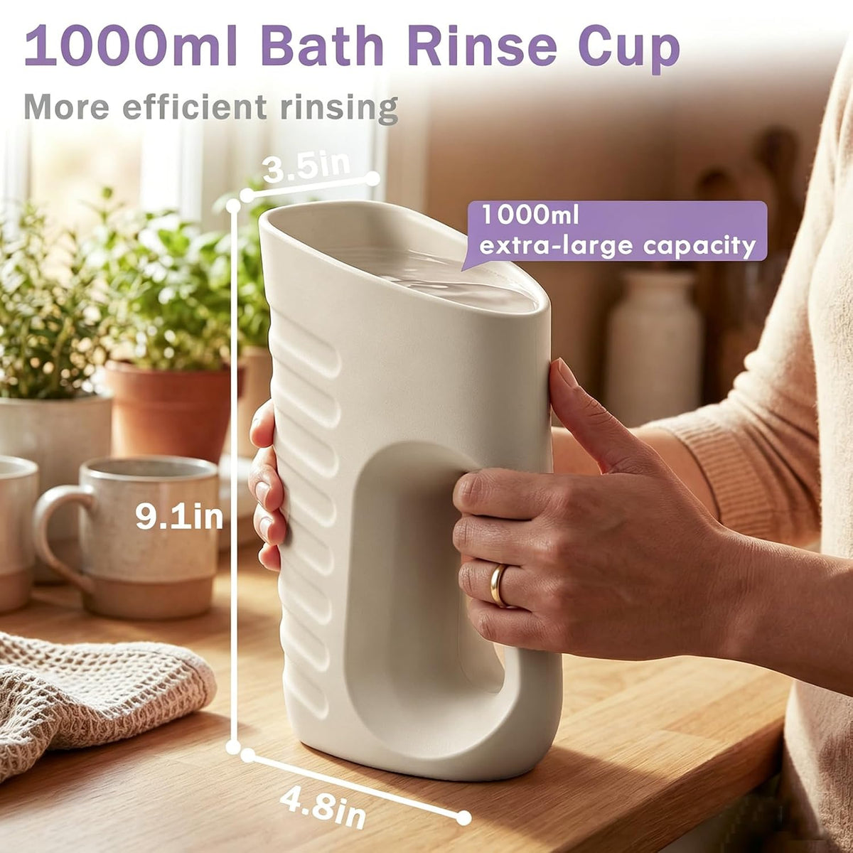 Baby Bath Rinse Cup & Rinser – 1000ml Soft EVA, 0.3lb Lightweight, BPA-Free Bath Water Pourer, Baby Bath Pitcher, Shower Cup for Kids (Pink)