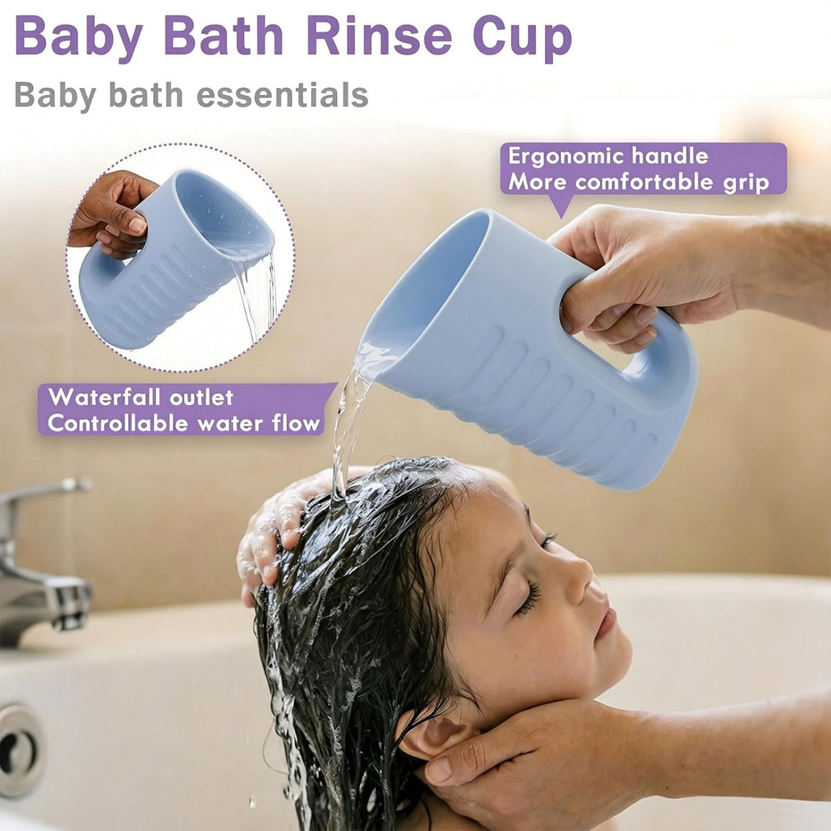 Baby Bath Rinse Cup & Rinser – 1000ml Soft EVA, 0.3lb Lightweight, BPA-Free Bath Water Pourer, Baby Bath Pitcher, Shower Cup for Kids (Pink)