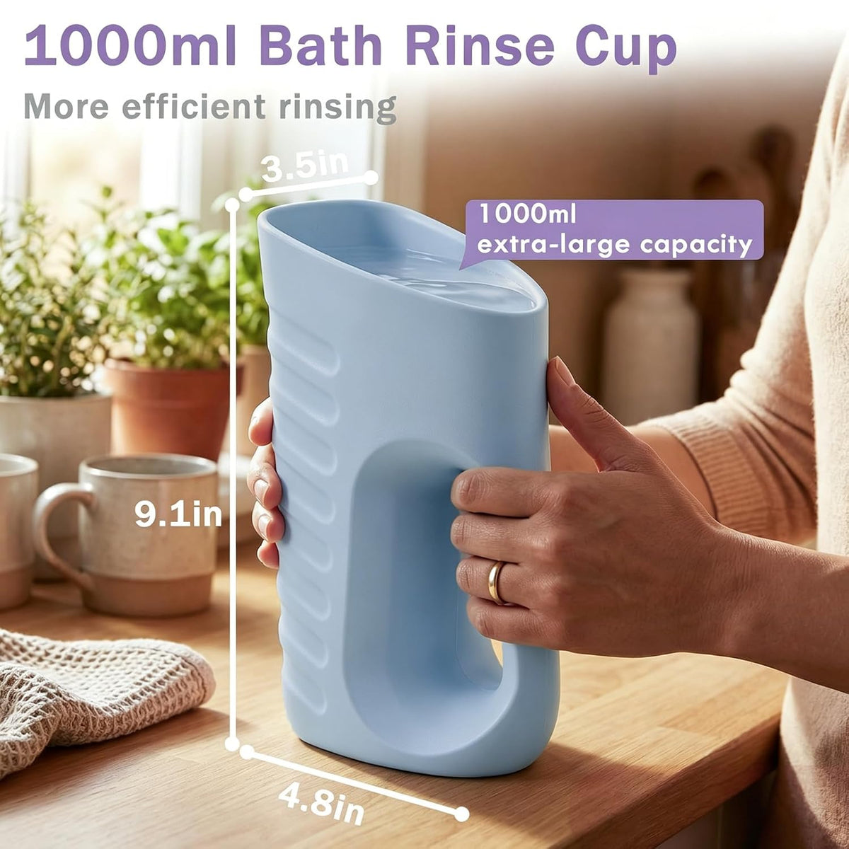 Baby Bath Rinse Cup & Rinser – 1000ml Soft EVA, 0.3lb Lightweight, BPA-Free Bath Water Pourer, Baby Bath Pitcher, Shower Cup for Kids (Pink)