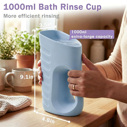 Baby Bath Rinse Cup & Rinser – 1000ml Soft EVA, 0.3lb Lightweight, BPA-Free Bath Water Pourer, Baby Bath Pitcher, Shower Cup for Kids (Pink)