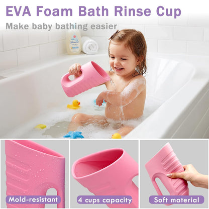 Baby Bath Rinse Cup & Rinser – 1000ml Soft EVA, 0.3lb Lightweight, BPA-Free Bath Water Pourer, Baby Bath Pitcher, Shower Cup for Kids (Pink)